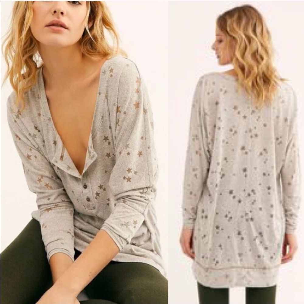 Free People Women’s Star-Print Long Sleeve Henley Top